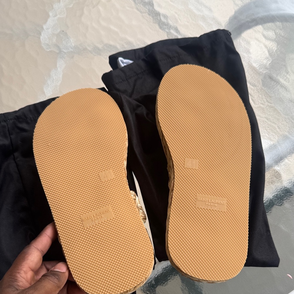 Saint Laurent Natural Raffia Braided Slide Sandals - Picture 6 of 8